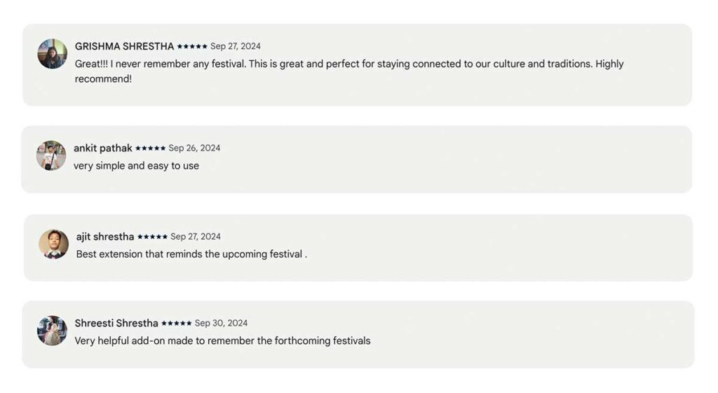 Nepali Festivals Tracker User Review on Chrome Web Store