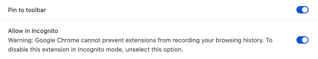 Pin To Toolbar And Allow In Incognito