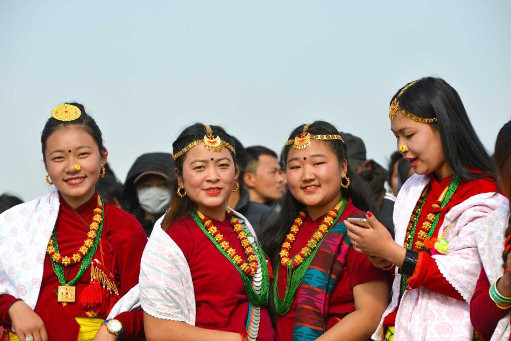 Kirati Girls Dressed Traditionally for Udhauli Celebration